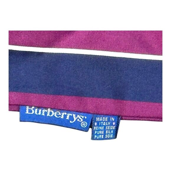 Burberrys Italian-Made Striped Silk Scarf Rectangle Long Wrap Navy Blue Fringed - Picture 3 of 7